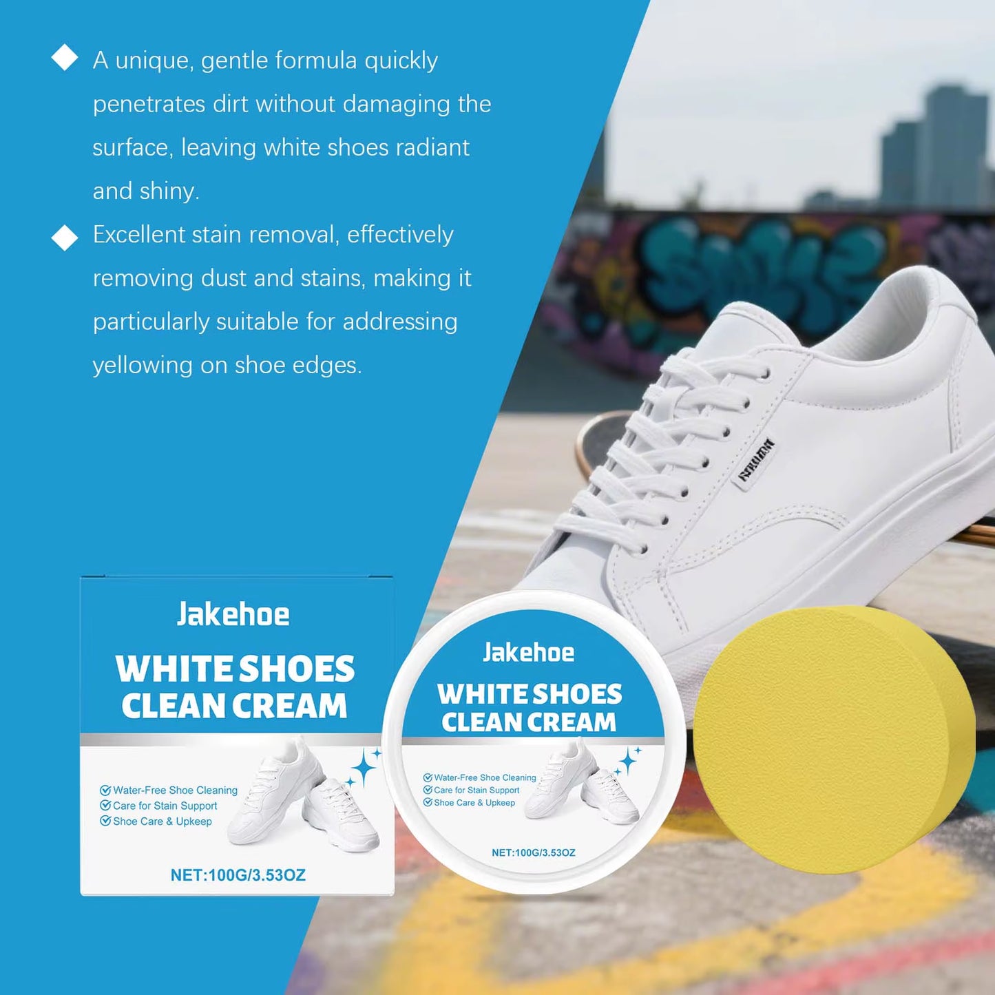 Professional White Shoe Cleaner Yellowing Remover Cream Waterless Sneaker Cleaning Kit Leather Polish Paste Shoe Care Tool 100G